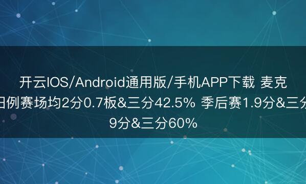 开云IOS/Android通用版/手机APP下载 麦克劳林旧例赛场均2分0.7板&三分42.5% 季后赛1.9分&三分60%